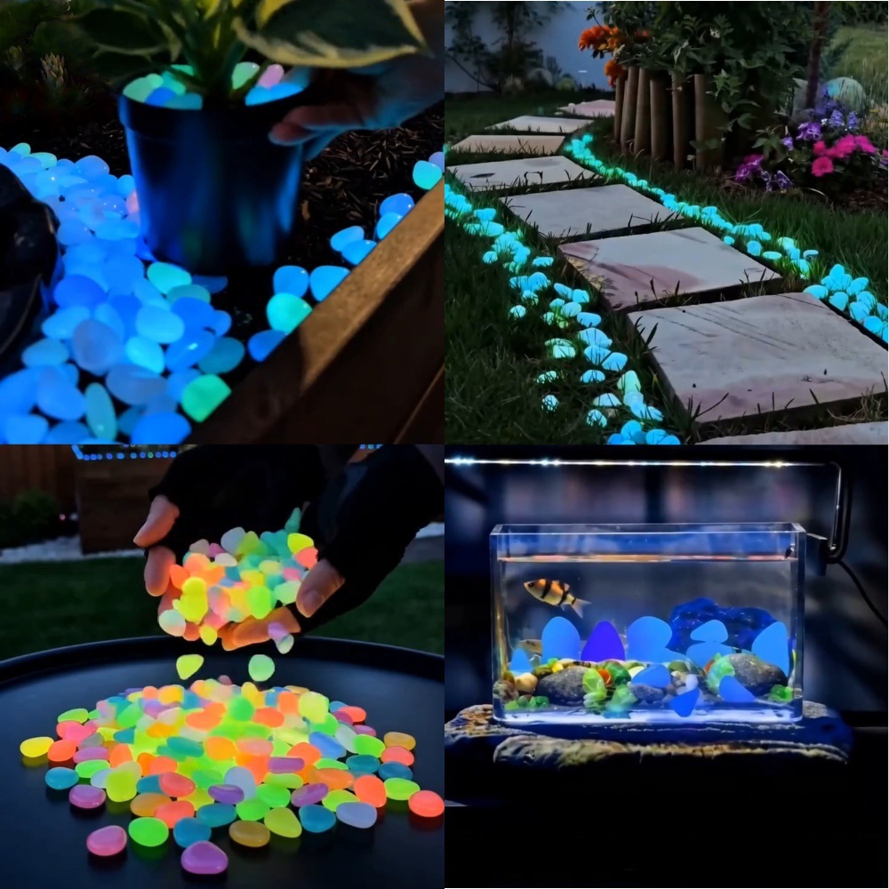 Aquarium Fish Items - حصى ملونة مضيئة في الظلام لتزيين