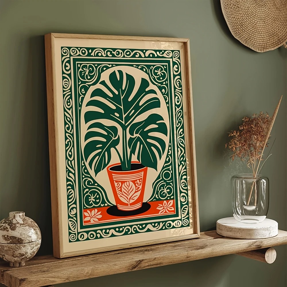 Live Plant Fertilizer - البوهيمي Monstera نبات قماش طباعة الرجعية