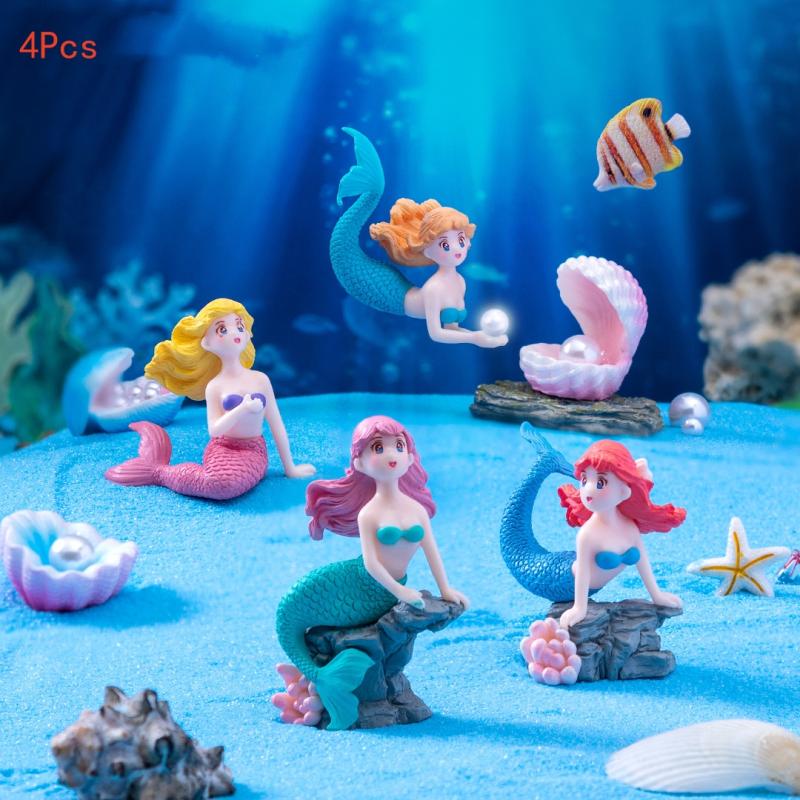 Aquarium Fish Items - 4 قطع من تماثيل حورية البحر